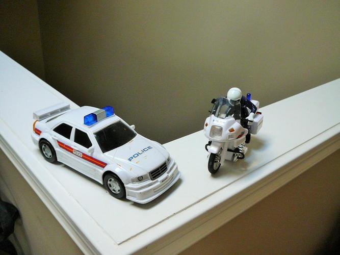 Police car and policeman on motorbike