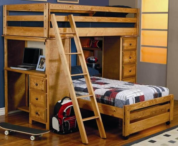 Twin Bunk bed w/ desk and drawers (Pine)