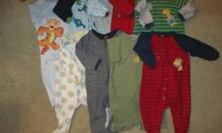 1st picture - 9 sleepers. 2nd picture - 8 onesies + 4 white onesies in packaging (not shown in picture). $15 each picture.