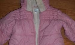 Children's Place Pink -12 month - One Piece Snowsuit. With mittens and booties that can attach or detach with snap.