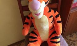 When you squeeze his stomach he has 5 different sayings. It is in excellent condition. Takes 3 AA batteries. Asking $20
Tiger says:
- Your squeezing my stuffing
- Your the best
- Tigers love hugs
- I feel like bouncing
- Im Tiger
- Woo Hoo Hoo