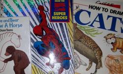 ~Hare and Bear Draw a Horse ISBN: 0-89577-532-8 MSRP $3.95 Can. 1993
~Klutz Draw the Marvel Comics Super Heroes ISBN: 1-57054-000-4 MSRP $12.95 1995
~How to Draw Cats ISBN: 0-7460-0996-8 MSRP $4.95 1991
All are in EUC.
