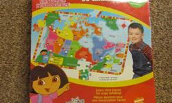 Each puzzle is in good condition and has only been pieced together a handful of times.
 
1 - Dora the Explorer Map of Canada puzzle - 46 pieces
 
2 - Giant Floor Puzzle "Find it! Friends" - 50 puzzle pieces + 25 game pieces
 
3 - Giant Floor Puzzle "Giant