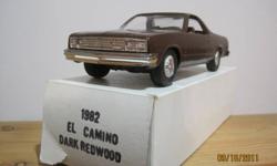 '82 Chevy El Camino Plastic Promo - 1/24 scale GM factory promo, excellent condition, Dark Redwood color.