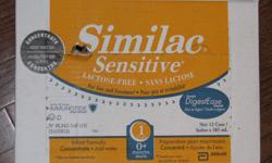 9 Cans of Similac sensitive concentrate (Mix Half and half with water)
Expires April 1 2012
Baby unable to tolerate, had to go to isomil (Soy)
