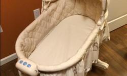 $60 o.b.o
Baby Bassinet (Brand: Bily) in perfect condition, like new, freshly washed (coverings are removable) and ready to go. Smoke-free home.
It rocks, has a vibrate function (our daughter loved this), light and music option. Beige colour with owl