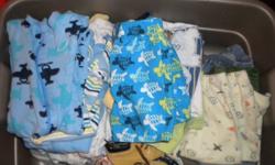 3 - 3month sleepers
6 - 6month sleepers
6 pairs of pants (3-6 month sizes)
11 shirts (tee shirts and long sleeves)
1 pair of swim trunks (worn once - Old Navy)
1 pair of boots
I am asking $50 for the works.....all in excellent condition with no rips,