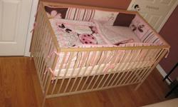 Baby Crib with Accessories - $230
SNIGLAR Baby Crib that converts to toddler bed. L = 53 7/8" ; W = 29 1/8" ; H = 33 1/8"
VYSSA Vinka Mattress. L = 52" ; W = 27 Â½" ; Thickness = 3 7/8"
Mattress sheet
Mattress Protector
Decorative Padding - Two-sided
