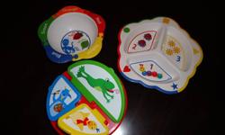 I am selling a Baby Einstein Meal set which includes:
Eat and Discover Bowl: steep rounded sides for easy eating, non-slip ring on bottom, has colours and pictures for learning
Eat and Discover On The Go Bowl: 3 Individual compartments, Steep rounded
