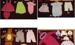 ALL ITEMS LIKE NEW, FROM SMOKE AND PET FREE HOME
Baby girl clothing, all brand name (Carters, Children's Place, Joe, Old Navy, Gap, etc.) sizes 9-12 months.
Pants, dresses, shirts, hats, etc.
Great deals, prices vary on each article.
If you see this ad,