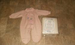 Knit sleeper is size 6 months, never worn, baby blanket is new size 30X40.  $10.00 for both or $6.00 each, from smoke free home