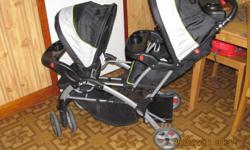 I am selling the attached (see image) double stroller.
Stroller was purchased from Target in March of this year. I am selling it because I don't use it as much as I thought I would.
There are straps to hold down a car seat on the front seat. Works great