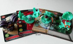 Bakugan Set of 4 with 4 Gate Cards
Griffon - 300g
Preyas - 400g
Fear Ripper - 440g
Juggernoin - 300g
See photos for gate cards 
These Bakugan are in excellent condition.
Serious inquiries only.
Local pick-up only.
Price is not negotiable.
Thank you, for
