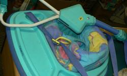 Bassinette like new from smoke free home, wheel it around, flip the wheels to trun it into rocker or remove bassinette from stand to just have bed.
Safety First baby bath with frog insert and water pitcher.
Bascket with johnson and johnson baby products.
