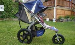 BOB Revolution Stroller; this stroller is in excellent condition; there is still tread on the tires. It includes the car seat adaptor, handlebar console, and snack tray- all accessories are sold separately in stores.
 
The stroller brand new with all the