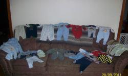 All in great shape.
7 Two piece outfits
8 One piece outsits
4 Long sleeve shirts
3 Pairs of pants
1 Sweater