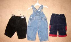 1 - Boys lined pants and overalls in very good condition - $14
Old Navy overalls - size 3-6 months
Black Children's Place lined pants (left) - size 3-6 months
Please Mum navy lined pants - size 3 months
 
2 - Clothes in size 6 mos. 6-9, 9 and 6-12 months.