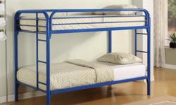 All kids love a bunk bed, especially if they're sharing a room with siblings, at a sleep-over or have lots of stuffie toys. The bunk bed features two twin-size beds with a sturdy ladder leading to the coveted top bunk.
Modern styling with steel tubing and