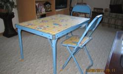 Children's collapsable table  c/w 2 chairs. Could be used outdoors. Excellent for play house, etc.  $10.00