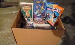 PRICE IS FOR WHOLE BOX OF CLASSIC DISNEY MOVIES ON VHS; EXCELLENT CONDITION; A DOZEN OR MORE INCLUDING; SNOW WHITE; CINDERELLA; BAMBI; RESCUERS DOWN UNDER; SWISS FAMILY ROBINSON ETC. ETC.