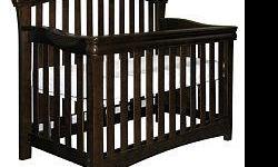 Espresso crib, gently used in great condition. Shermag brand quality. Converts to toddler and double bed.