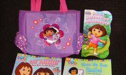 For sale is a Cool Purple Dora Purse with Flowers and 3 Dora Books
 
All are in excellent like-new condition, would make great Christmas present!
 
The Dora Purse has a purple tie-dyed background with a large flower in centre with Dora & Boots surrounded