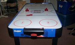 Cooper air hockey table for sale.  Table size is 30X60. 2 years old.  Comes with 2 paddles and 2 pucks. Very good condition.  Like new.  Rarely used.  Would make a great xmas gift!