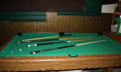 Cooper Pool Table 80 inches x 45 inches comes with 3 pool cues all the balls and 2 chalkers. Make me an offer. As is.