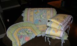 Cute Crib set of Bugs from Sears. Bumper pads, quilt and fitted sheet. A couple ties missing from use. Good Condition.
Call, text or email me.