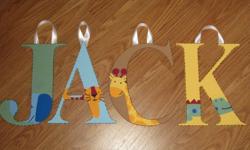 Match your crib bedding and decor with these great and afforadable pieces. All Pictures shown are custom hand painted wood letters. Painted all by free hand. Choose your colors and any patterns you would like. Can even match some crib bedding as well. See