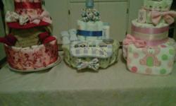 Offering Diaper cakes for sale in Prince Albert, used with reusable diapers and many other useful items great for a baby shower gift!
 
Large Cakes have 40+ Diapers and are 45 dollars
Smaller Cakes have approx 20 diapers and are 20 dollars
Can also make