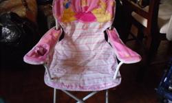 Folding Disney Princess Chair.
Not like those cheap flimsy ones - thick material and strong metal frame.
Cup holder in arm.
I dont think it was EVER used and now my daughter is 5' 9" and no longer needs it !
It is a little creased in the picture from