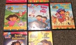 7 DVD's all sold as a set
Super Silly Fiesta!
Save the Day!
Rhymes and Riddles
Cowgirl Dora
Map Adventures
Dora's Halloween
Big Soster Dora