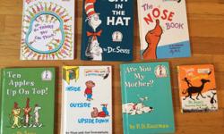 Very good condition- hardcover. All for only $10.
The Cat in the Hat, The Nose book, Are you My Mother?, The Shape of Me and Other Stuff, Inside, Outside, Upside Down, Ten Apples up on Top, Oh, the Thinks you can Think!