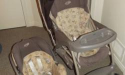 Evenflo Carseat and Stroller combo.
- the carseat expires December 31st, 2014
- the carseat has a five-point safety harness
- the carseat base is included
- the stroller is included for free
- the stroller reclines and the carseat attatches onto the