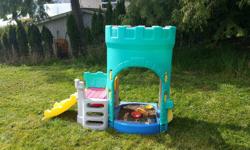 This Fisher Price castle playset is in great condition. There is also a sandbox in the bottom with a lid to keep out cats and other unwanteds. Also have a couple of new bags of sand that I will include. Bought it for $100 6 months ago.