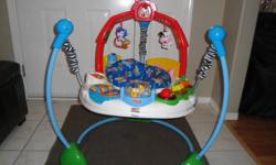 Hours of enjoyment will be had in this jumperoo.  A combination of a jolly jumper and saucer.  Has many toys to keep your child occupied.  I paid over $150 for it.  Call me if you're interested.