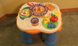 GREAT WHEN BABY STARTS TO STAND UP.
 
BUTTONS, MUSIC,ALPHABET, COUNTING, SHAPES...
THEY HAVE  IT ALL.
 
(MISSING RATTLE)
 
LEGS COME OFF FOR EASY FLOOR USE
 
IF BABY IS NOT STANDING YET.
 
HOURS OF FUN.
COLORFUL,
JUST THE WAY BABY LIKES IT
 
CALL IF