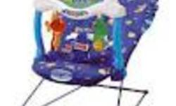 Ocean Wonders? Aquarium Bouncer? 
Here?s a chair that soothes baby with the wonders of aquatic sights and ocean sounds! The Fisher-Price Ocean Wonders Aquarium Bouncer features four selections of music & sounds: lullabies, ocean waves, summer rain and