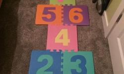 Foam numbers which connect together for hop scotch