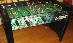 Great Cooper Fooseball Table (also called Table Football, Tale Soccer)
 
Legs come off for easier transportation / Storage.
 
Comes with 3 ball. (soccer ball design)
 
Has minimal signs of wear but is in good condition.
 
I am negotiable on the price,