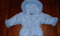 I have a size 12 month girls winter jacket - REALLY CUTE!  It has a tapered waistline so the wind doesn't come up the bottom and it has a removeable hood.  It is a very light purple / bluey colour.
 
It is very clean and comes from a clean and smoke free