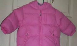 These coats are all in very good condition.....bubble gum pink puffy 12 months PLACE.....rose 12M Osh Kosh and a size 2T winter white Old Navy $8. each.......2 pc skirt and vest set, blue denim jumper with striped top NWT and pink cords 2T also NWT