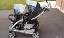 This stroller is in good condition. I also am including the matching rain cover with it. A great stroller, folds and steers great for a double stroller. Can hold an infant car seat. 
 
Looking to get rid of it as it is no longer needed.
 
Comes from a