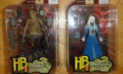 These 7" action figures are new & unopened & retail for $43.98 plus taxes. The accessories for Princess Nuala are the Map Cylinder, Book & Crown Piece. The Goblin accessories include Buckets, Lanterns & Cart with Movable Wheels. Please see pics for