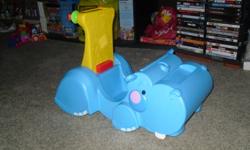 Selling a great little hippo rider/walker.  great condition. Baby or Toddler can sit in it or push to help in learning to walk.  Please call 945-4055 to purchase or can email back. Thank you