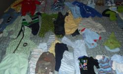 over 50 quality items sold as lot, including matching sets , pants, shirts, rompers, sleepers , sleep sacks, shoes, slippers, hats , gloves, hoodies, overalls & snowsuit. this is a steal at 2.00 each! brands include : gap, lrg, hurley,old navy, absorbia,