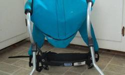 Graco tan coloured car seat and matching base.  Manufactured 2008/02/20.  Teal backpack carrier, older style.