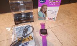 This watch is in excellent condition. The package material and charger are still sealed in the package. We paid over $75 for each one of these. We have 2 of these to sell. Features: touch screen, voice recorder, splash proof, rechargeable battery, track