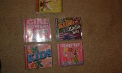 Kids music CDs, $3 each, Girl Power, Top Pop, M Kids X Radio Hits, M Kids 2X, and Superstarz, good music for kids